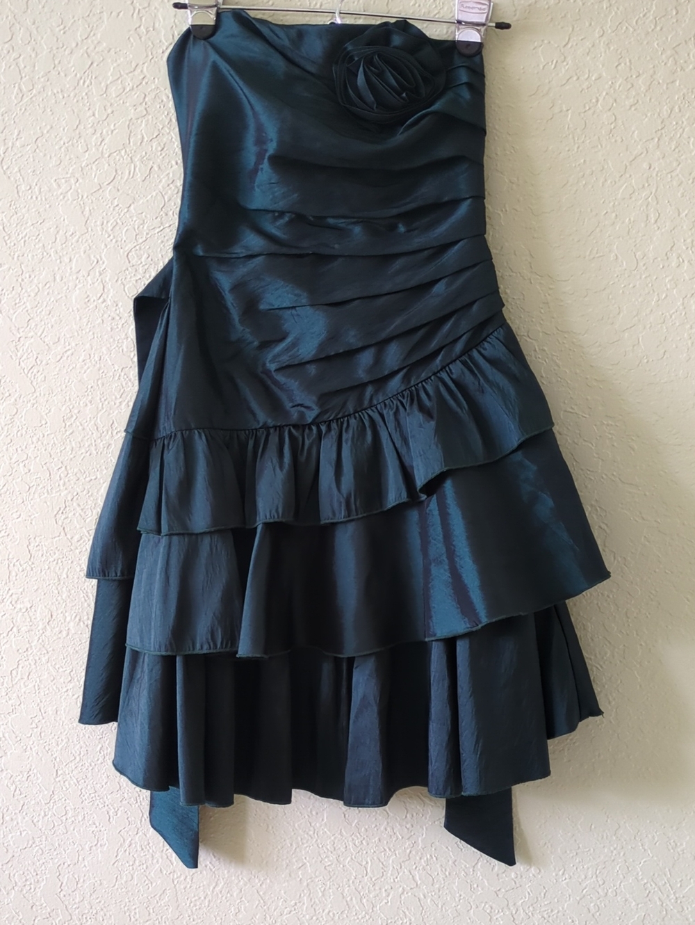 Strapless Teal Tiered Ruffle Cocktail Dress with Rosette